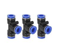 M METERXITY 3 Pack T Shape 3 Ways Type Connector, Push to Connect Air Hose Fitting - for Transporting Air Water, Apply to Outdoor/Industrial (ID 8mm, Black Blue)
