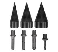 M METERXITY 3-Pack Wood Splitter Drill Bit 32mm + 45mm + 50mm + 4 Handles (Square + Round + Hex Shank + Small Hex) Firewood Log Splitter Drill Bit for Family/Outdoor/Stove/Farm [Black+Grey]