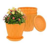M METERXITY 3-Set Small Nursery Pots, 4 Inch Plastic Water Ripple Indoor Outdoor Flower Pots Planters with Drainage Holes and Saucers for Plants/Succulents/Herbs/Home Decor [Orange]