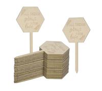 M METERXITY 30-Pack All Things Grow with Love Plant Labels, 4"x2"x0.08"(LxWxT) Hexagon Wooden Plant Stakes Labels, Nursery Garden Labels for Garden Potted Plants/Thanksgiving Supplies