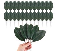 M METERXITY 30-Pack Artificial Magnolia Leaves, Fake Green Leaf with Stems for DIY Flower Garland/Wedding Decoration/Bookmark/Wreaths, Faux Magnolia Leaves [6.3x19.5cm, Green]