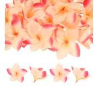 M METERXITY 30-Pack Artificial Plumeria Flowers, Fake Silk Heads Flower Hawaiian Plumeria Petal for DIY Crafts/Dress/Wedding/Party Decoration [Champagne+Red, 3.9"/ 10cm]