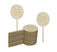 M METERXITY 30-Pack Thank You for Helping Me Grow Plant Labels, 4"x1.7"x0.08"(LxWxT) Round Wooden Plant Stakes Labels, Nursery Garden Labels for Garden Potted Plants/Thanksgiving Supplies
