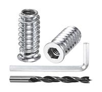 M METERXITY 30-Pack Threaded Inserts for Wood, 1/4-20x25mm Hex Drive Threaded Insert Nuts for Wood Furniture, with a Hex Wrench and Drill Bit [Silver Tone]
