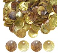 M METERXITY 300-Pack Flat Round Shell Coin Drop Charm Beads, 15mm Flat Shell Beads with Hole for Jewelry Making/Necklace/Earring/Craft [Fallen Leaf Yellow]
