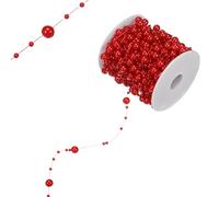 M METERXITY 33 Yards Pearl Beaded Chain Trim 3-8mm Pearl Beads Beaded Garland Artificial Pearls String Beads Chain for DIY Crafts/Bouquet/Christmas/Wedding/Party [Bright Red]