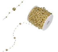 M METERXITY 33 Yards Pearl Beaded Chain Trim 3-8mm Pearl Beads Beaded Garland Artificial Pearls String Beads Chain for DIY Crafts/Bouquet/Christmas/Wedding/Party [Gold Plating]