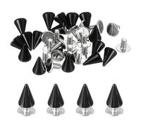 M METERXITY 36-Set Spike Cone Studs 10x7 mm Riveted Brass Cone Spikes Punk Style Rapid Rivet Screws Stud for Garments/Shoes/Bags/DIY Leather Craft/Fabric Clothes Bright Black