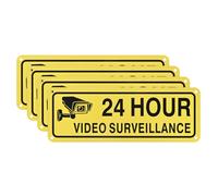 M METERXITY 4-Pack 24 Hour Video Surveillance Sign, 10" x 3.5" Reflective UV Protected Waterproof Security Camera Sign for House/Business/CCTV[Yellow+Black]