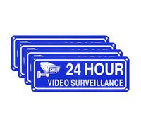 M METERXITY 4-Pack 24 Hour Video Surveillance Sign, 10" x 3.5" Reflective UV Protected Waterproof Security Camera Sign for House/Business/CCTV[Blue+White]