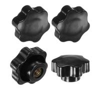 M METERXITY 4-Pack 6 Star Knobs, M10 Female Thread 48mm Hexagon Head Blind Hole Clamping Grip Handles for Machinery/Electronic/Woodworking, Steel Screw-On Threaded Knob [Black]
