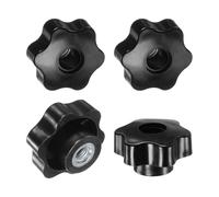 M METERXITY 4-Pack 6 Star Knobs, M10 Female Thread 48mm Hexagon Head Through Hole Clamping Grip Handles for Machinery/Electronic/Woodworking, Steel Screw-On Threaded Knob [Black]