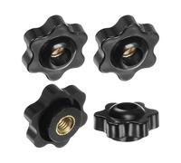 M METERXITY 4-Pack 6 Star Knobs, M6 Female Thread 25mm Hexagon Head Through Hole Clamping Grip Handles for Machinery/Electronic/Woodworking, Brass Screw-On Threaded Knob [Black]