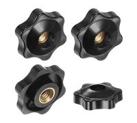 M METERXITY 4-Pack 6 Star Knobs, M8 Female Thread 31mm Hexagon Head Through Hole Clamping Grip Handles for Machinery/Electronic/Woodworking, Brass Screw-On Threaded Knob [Black]
