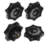 M METERXITY 4-Pack 7 Star Knobs, M10 Female Thread 60mm Seven-Pointed Head Blind Hole Clamping Grip Handles for Machinery/Electronic/Woodworking, Brass Screw-On Threaded Knob [Black]