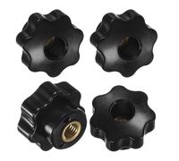 M METERXITY 4-Pack 7 Star Knobs, M8 Female Thread 31mm Seven-Pointed Head Through Hole Clamping Grip Handles for Machinery/Electronic/Woodworking, Brass Screw-On Threaded Knob [Black]