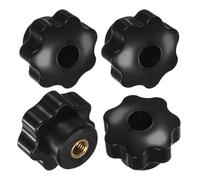 M METERXITY 4-Pack 7 Star Knobs, M8 Female Thread 40mm Seven-Pointed Head Through Hole Clamping Grip Handles for Machinery/Electronic/Woodworking, Brass Screw-On Threaded Knob [Black]