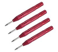 M METERXITY 4-Pack Automatic Center Punch, 133mm High Speed Steels Spring Loaded Nail Punch Tool for Steel Plate/Wooden Board/Glass, Adjustable Impact Punch Window Breaker Tool [Red]