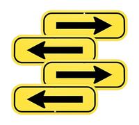 M METERXITY 4-Pack Black Arrow Signs, 9.84 x 3.54 Aluminum Reflective One-way Arrow Sign for Outdoor Lawn Garden Ground Decorations, Street Sign [Yellow/Black]