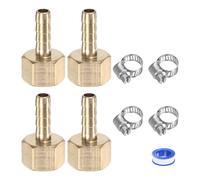 M METERXITY 4-Pack Brass Hose Barb Fittings, 6mm x G1/4 Female Adapter Hose Connector with Stainless Steel Hose Clamp & PTFE Tape, Barbed Air Hose Repair Fitting Adapter Kit