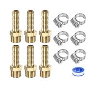 M METERXITY 4-Pack Brass Hose Barb Fittings, 6mm x G1/8 Male Couple Hose Connector with Stainless Steel Hose Clamp & PTFE Tape, Barbed Air Hose Repair Fitting Adapter Kit