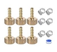 M METERXITY 4-Pack Brass Hose Barb Fittings, 6mm x G3/8 Female Adapter Hose Connector with Stainless Steel Hose Clamp & PTFE Tape, Barbed Air Hose Repair Fitting Adapter Kit
