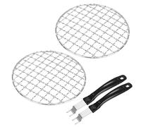 M METERXITY 4-Pack Cooling Rack, 5.1" Round 201 Stainless Steel Baking Rack with Grill Grate Lifter Gripper for Grilling/Cooking/Steaming/Baking, Cross Wire Grate Cooling Rack [Silver Tone]