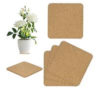 M METERXITY 4-Pack Cork Plant Coasters, 4.1 Inch Square Cork Plant Mats for Office/Garden/Patio/Kitchen/Courtyard/Indoor Outdoor/DIY Craft Project [Wood Color]