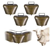 M METERXITY 4-Pack Cow Horse Sheep Grazing Copper Bells, 0.7" Inner Diameter Hole Cattle Goat Farm Loud Bronze Bell for Cow/Horse/Sheep/Cats/Small Pets Anti-Theft Accessories [Vintage Bronze]