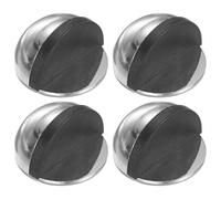 M METERXITY 4-Pack Floor Mounted Door Stops, Stainless Steel Half Dome Floor Gate Stopper with Plastic Rubber Bumper for Living Room/Bedroom/Bathroom, No Drilling Doorstop [Bright Silver]