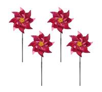 M METERXITY 4-Pack Flower Wind Spinner Sparkly Lawn Pinwheels, 20 Inch Plastic Reflective Pinwheels for Party Decorations/Yard/Garden, Colorful Rainbow Garden Windmill [Rose Red]