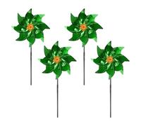 M METERXITY 4-Pack Flower Wind Spinner Sparkly Lawn Pinwheels, 20 Inch Plastic Reflective Pinwheels for Party Decorations/Yard/Garden, Colorful Rainbow Garden Windmill [Green]