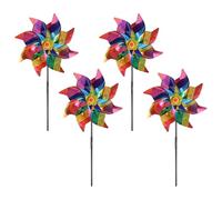 M METERXITY 4-Pack Flower Wind Spinner Sparkly Lawn Pinwheels, 20 Inch Plastic Reflective Pinwheels for Party Decorations/Yard/Garden, Colorful Rainbow Garden Windmill [Colorful]