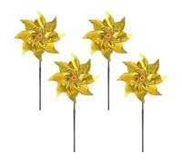 M METERXITY 4-Pack Flower Wind Spinner Sparkly Lawn Pinwheels, 20 Inch Plastic Reflective Pinwheels for Party Decorations/Yard/Garden, Colorful Rainbow Garden Windmill [Yellow]