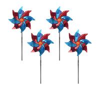 M METERXITY 4-Pack Flower Wind Spinner Sparkly Lawn Pinwheels, 20 Inch Plastic Reflective Pinwheels for Party Decorations/Yard/Garden, Colorful Rainbow Garden Windmill [Blue, Red]