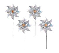 M METERXITY 4-Pack Flower Wind Spinner Sparkly Lawn Pinwheels, 20 Inch Plastic Reflective Pinwheels for Party Decorations/Yard/Garden, Colorful Rainbow Garden Windmill [Silver Tone]