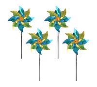 M METERXITY 4-Pack Flower Wind Spinner Sparkly Lawn Pinwheels, 20 Inch Plastic Reflective Pinwheels for Party Decorations/Yard/Garden, Colorful Rainbow Garden Windmill [Yellow, Blue]