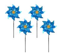 M METERXITY 4-Pack Flower Wind Spinner Sparkly Lawn Pinwheels, 20 Inch Plastic Reflective Pinwheels for Party Decorations/Yard/Garden, Colorful Rainbow Garden Windmill [Blue]