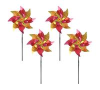 M METERXITY 4-Pack Flower Wind Spinner Sparkly Lawn Pinwheels, 20 Inch Plastic Reflective Pinwheels for Party Decorations/Yard/Garden, Colorful Rainbow Garden Windmill [Yellow, Rose Red]