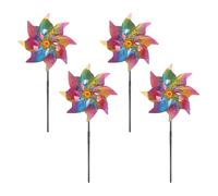 M METERXITY 4-Pack Flower Wind Spinner Sparkly Lawn Pinwheels, 20 Inch Plastic Reflective Pinwheels for Party Decorations/Yard/Garden, Colorful Rainbow Garden Windmill [Rainbow]