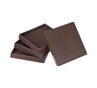 M METERXITY 4-Pack Furniture Coasters Cups, 4" Square Rubber Anti Slide Floor Protector Pads for Sofa Chair/Piano Stopper, Furniture Caster Leg Non Slip Feet Cups [Brown]