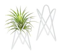 M METERXITY 4-Pack Geometric Air Plant Holders, Modern Metal Airplants Stand Rack Holder for Home Decor/Small Indoor Outdoor Plants, Tillandsia Pot Containers [White, 3.9" H]