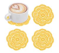 M METERXITY 4-Pack Handmade Crochet Coasters, 4Inch/10cm Round Cotton Placemats for Table/Cup/Bowl/Vase/Tea Trays/Home Decoration, Lace Doilies Place Mats [Yellow]
