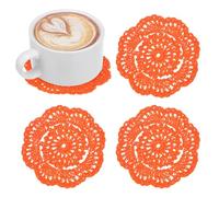 M METERXITY 4-Pack Handmade Crochet Coasters, 4Inch/10cm Round Cotton Placemats for Table/Cup/Bowl/Vase/Tea Trays/Home Decoration, Lace Doilies Place Mats [Red Orange]