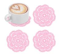 M METERXITY 4-Pack Handmade Crochet Coasters, 4Inch/10cm Round Cotton Placemats for Table/Cup/Bowl/Vase/Tea Trays/Home Decoration, Lace Doilies Place Mats [Pink]