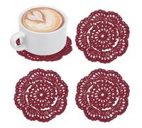 M METERXITY 4-Pack Handmade Crochet Coasters, 4Inch/10cm Round Cotton Placemats for Table/Cup/Bowl/Vase/Tea Trays/Home Decoration, Lace Doilies Place Mats [Brown Red]