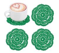 M METERXITY 4-Pack Handmade Crochet Coasters, 4Inch/10cm Round Cotton Placemats for Table/Cup/Bowl/Vase/Tea Trays/Home Decoration, Lace Doilies Place Mats [Christmas Green]