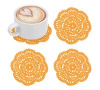 M METERXITY 4-Pack Handmade Crochet Coasters, 4Inch/10cm Round Cotton Placemats for Table/Cup/Bowl/Vase/Tea Trays/Home Decoration, Lace Doilies Place Mats [Apricot]