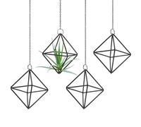 M METERXITY 4-Pack Hanging Air Plant Holders, Cube Metal Geometric Hanging Tillandsia Holder with Metal Chain for Home Decor/Small Indoor Outdoor Plants [Black, 3.3" H]