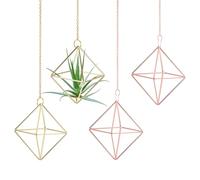 M METERXITY 4-Pack Hanging Air Plant Holders, Cube Metal Geometric Hanging Tillandsia Holder with Metal Chain for Home Decor/Small Indoor Outdoor Plants [Gold Tone, Rose Gold, 3.3" H]